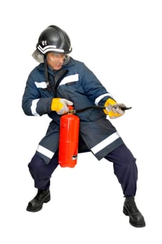Fireman in uniform isolated in white