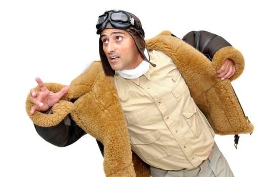 WWII fighter pilot isolated in white