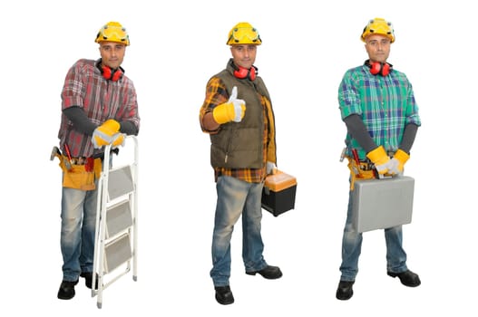 Worker in several positions isolated in white