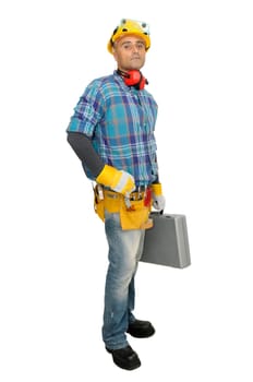 Constructor worker isolated in white