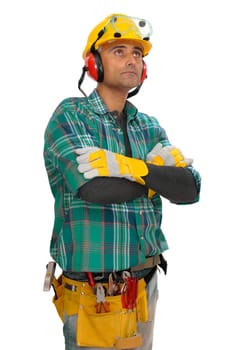 Constructor worker isolated in white
