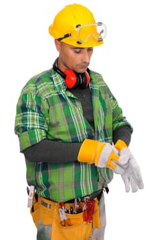 Constructor worker isolated in white
