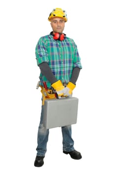 Constructor worker isolated in white