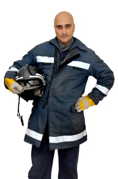 Fireman in uniform isolated in white