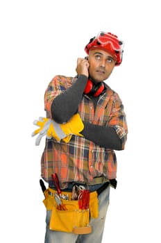 Constructor worker isolated in white