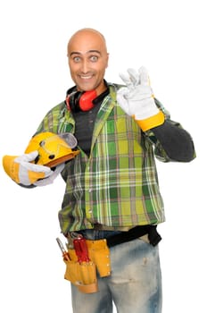 Constructor worker isolated in white