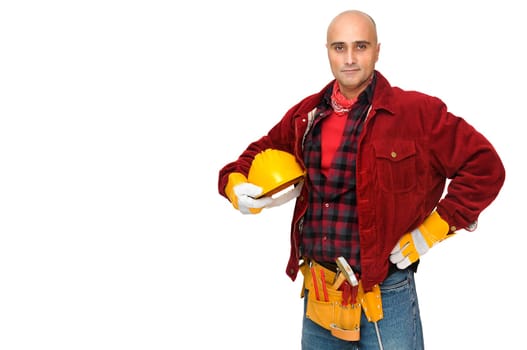 Construction worker isolated in white