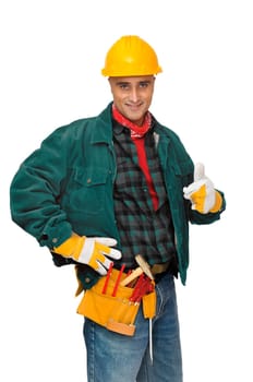 Construction worker isolated in white