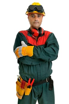Construction worker isolated in white