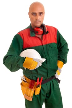 Construction worker isolated in white