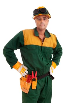 Construction worker isolated in white