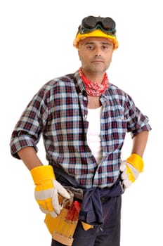 Construction worker isolated in white