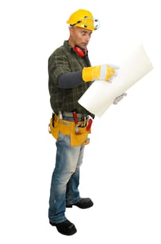 Construction worker isolated in white
