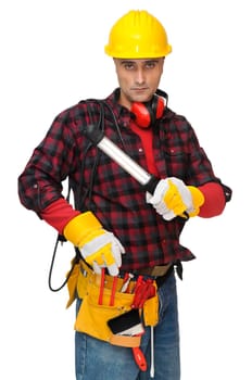 Construction worker isolated in white