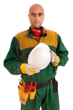 Construction worker isolated in white