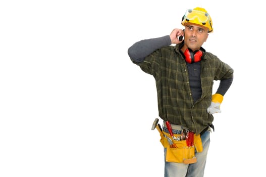 Construction worker isolated in white