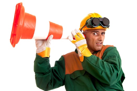Construction worker isolated in white