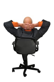 Mature businessman in a chair isolated in white