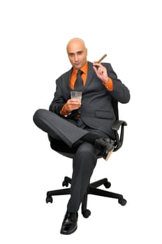 Businessman posing isolated in white