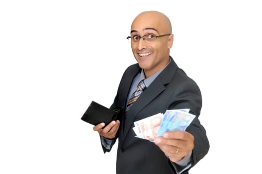Happy businessman with money