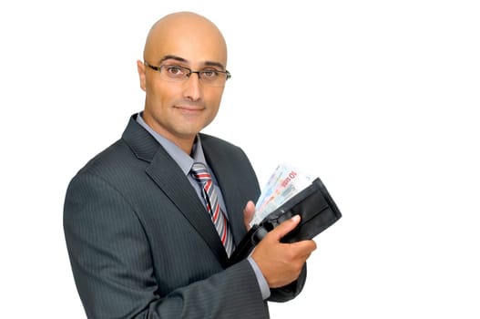 Happy businessman with money