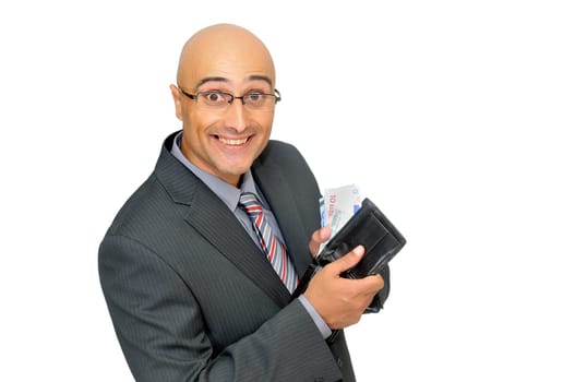 Happy businessman with money