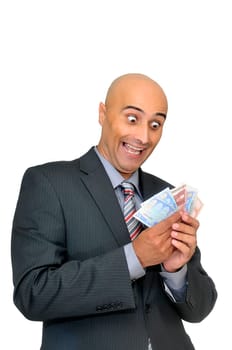 Happy businessman with money