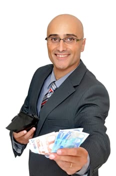 Happy businessman with money