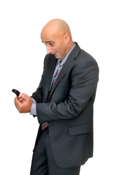 Happy businessman with cellphone