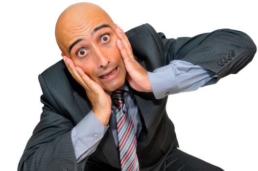 Distressed businessman isolated in whit