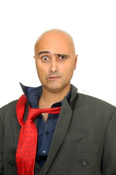 Stressed businessman isolated in white