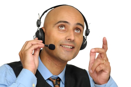 Businessman with headset isolated in white