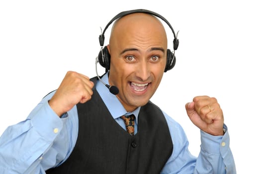 Businessman with headset isolated in white