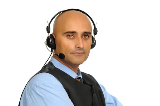 Businessman with headset isolated in white