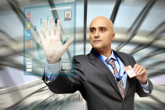 Businessman With print ID control digital panel
