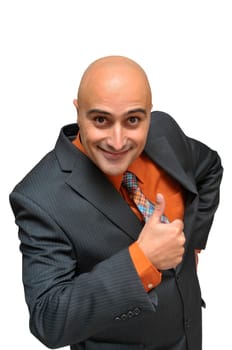 Happy businessman isolated in white