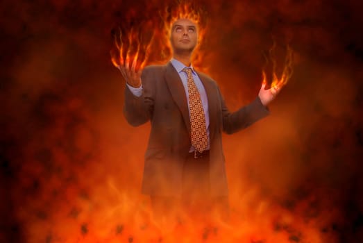 Devilish businessman in hell