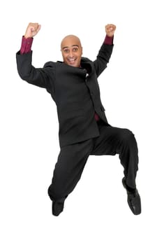 Happy businessman jumping against a white background