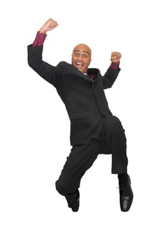 Happy businessman jumping against a white background