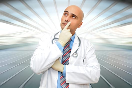 Portrait of a doctor in uniform thinking