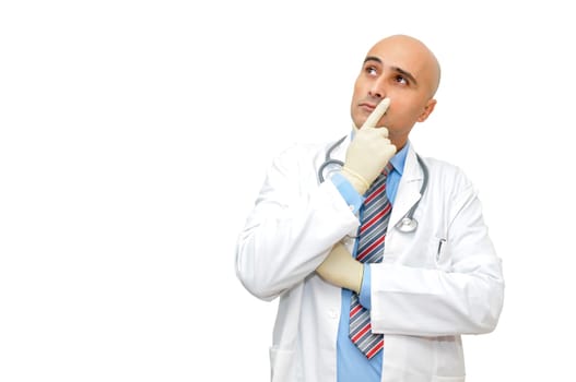 Doctor thinking isolated in white
