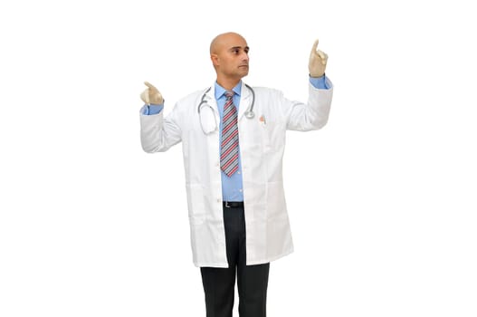 Doctor pointing isolated in white