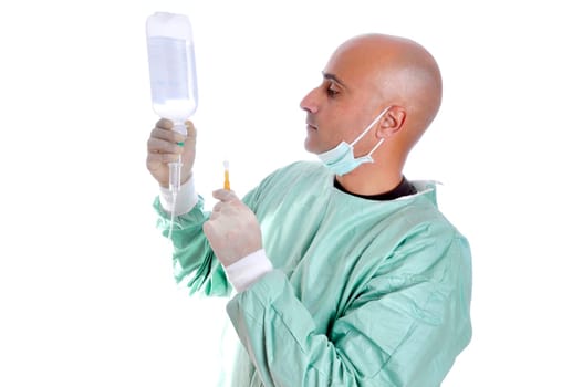 Doctor in uniform with serum