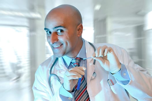 Investigator with vial in his lab