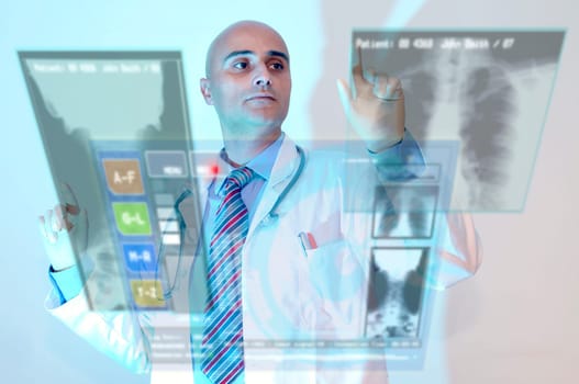 Investigato with high-tech screens in his lab