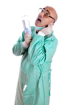 Crazy doctor in uniform with serum
