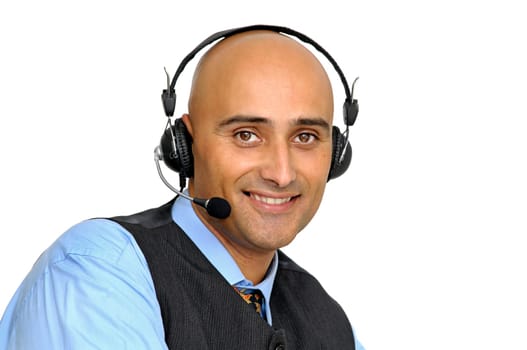 Businessman with headset isolated in white