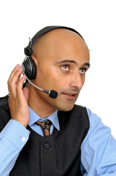 Businessman with headset isolated in white