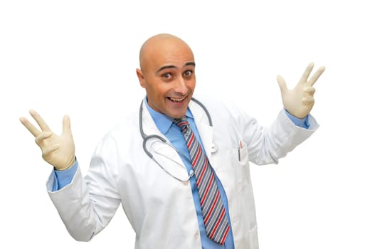 Happy doctor isolated in white