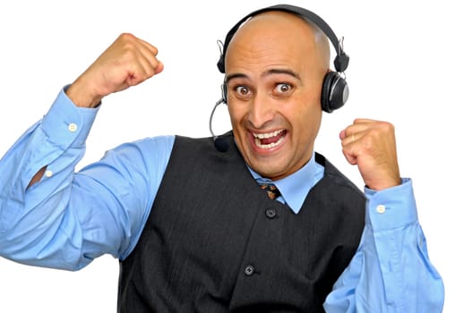 Businessman with headset isolated in white